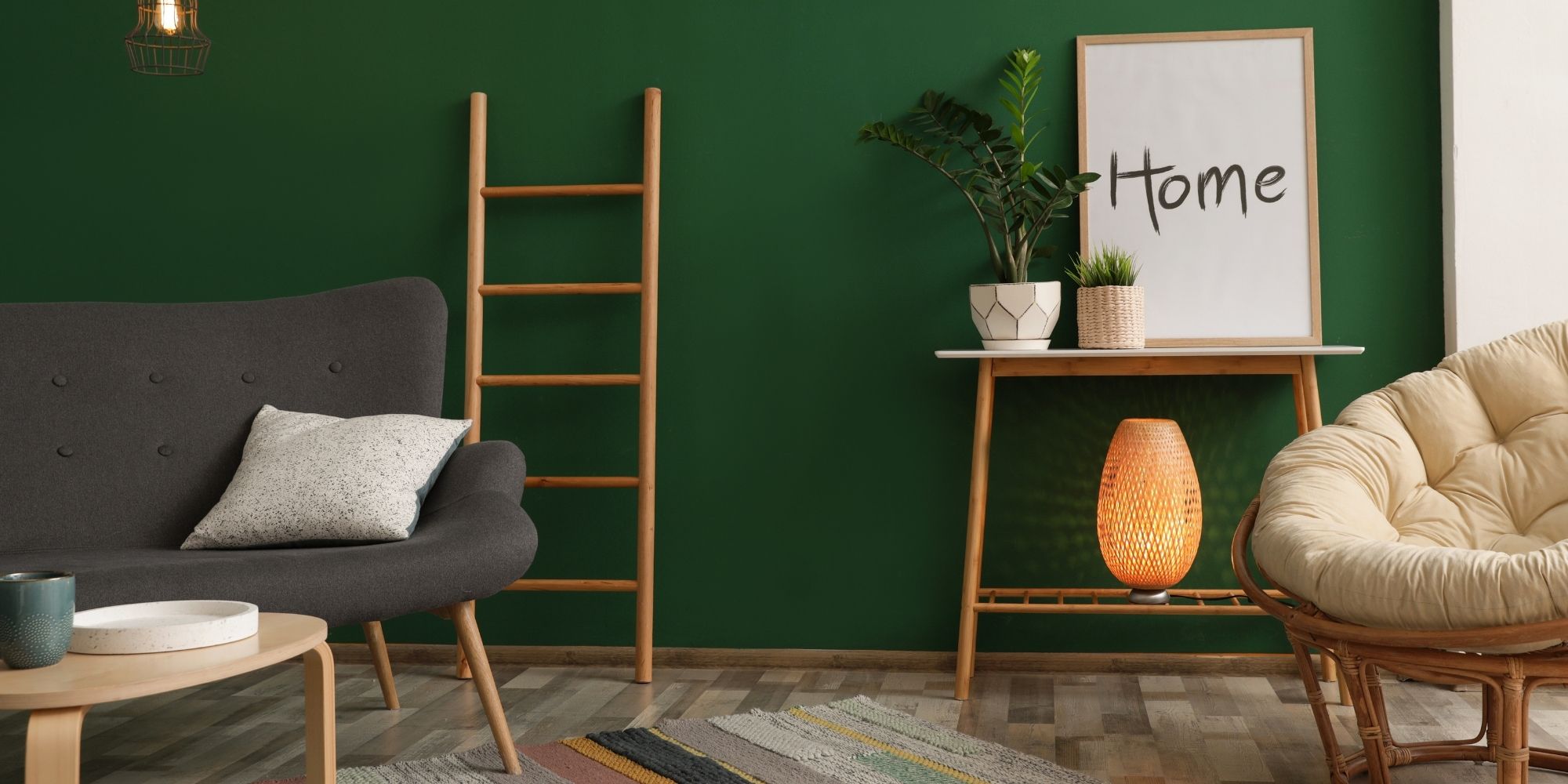 salon avec murs vert sapin