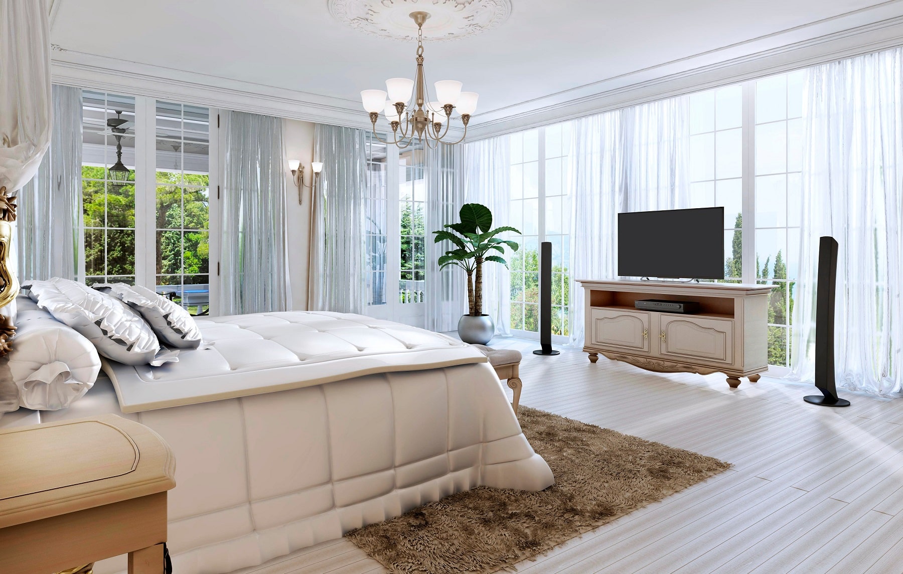 Décoration transitionnelle dans une chambre