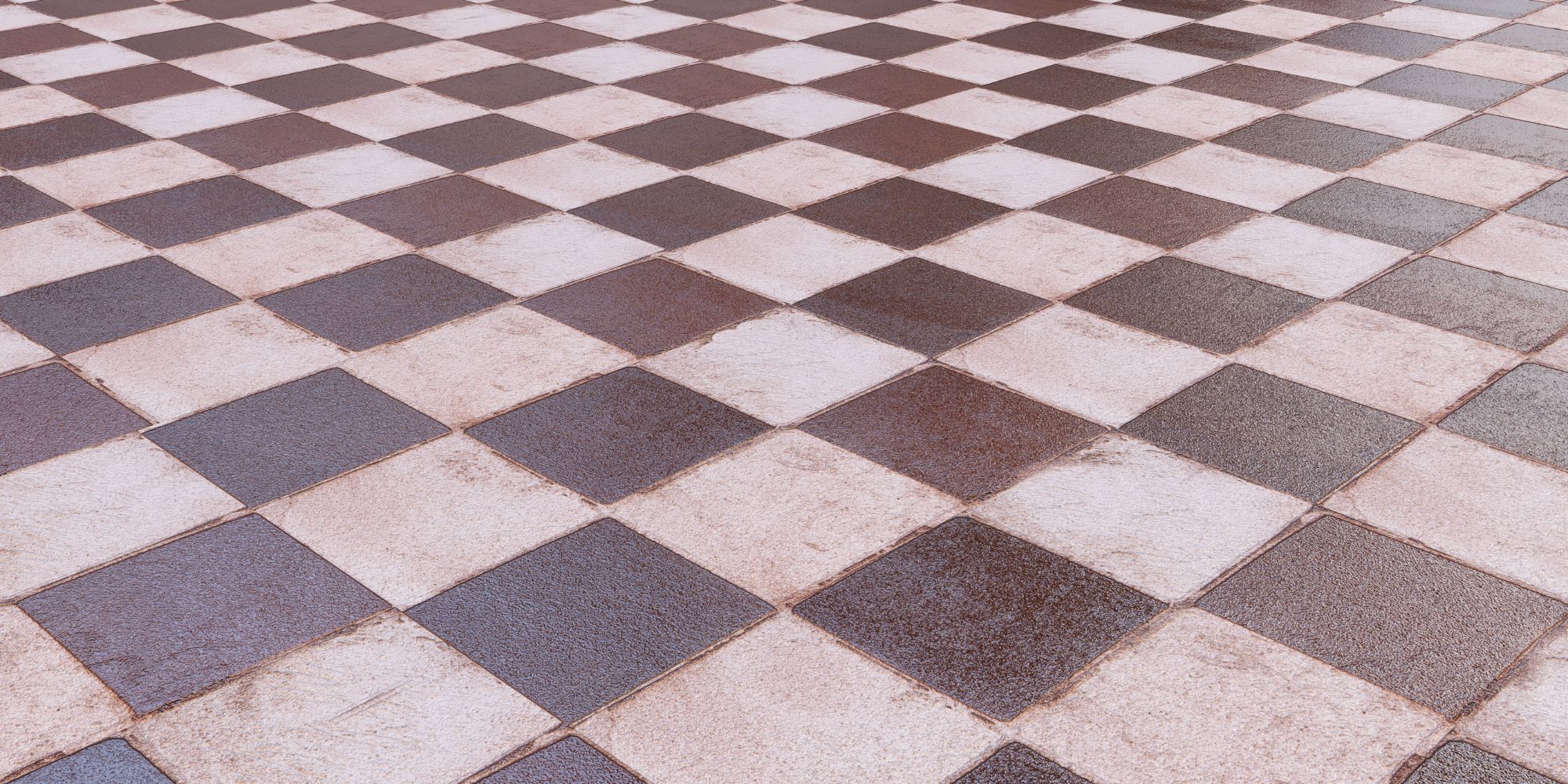 Vieux carrelage en damier noir et blanc dans un logement