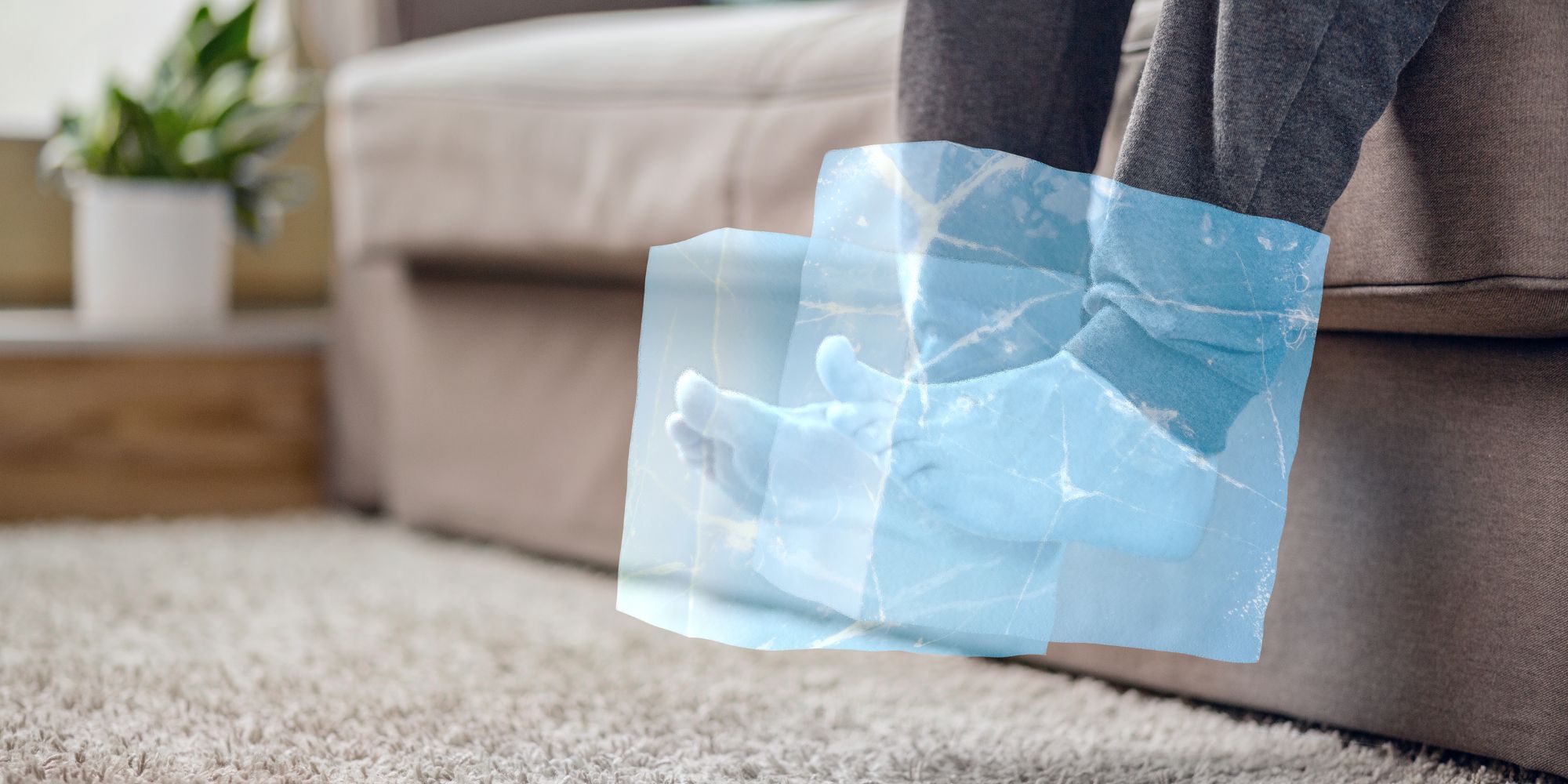 Une personne ayant les pieds glacés à cause d'un sol trop froid.