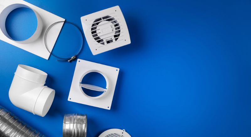 vue sur les elements pour installer une vmc sur un fond bleu