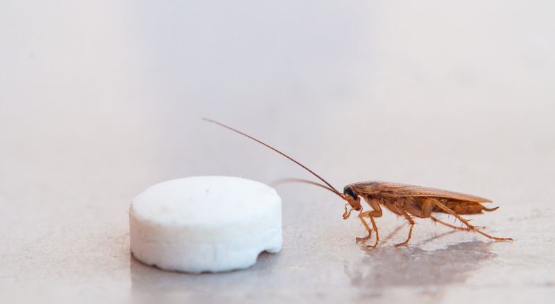 une blatte est attiree par un piege en forme de pastille en poudre blanche