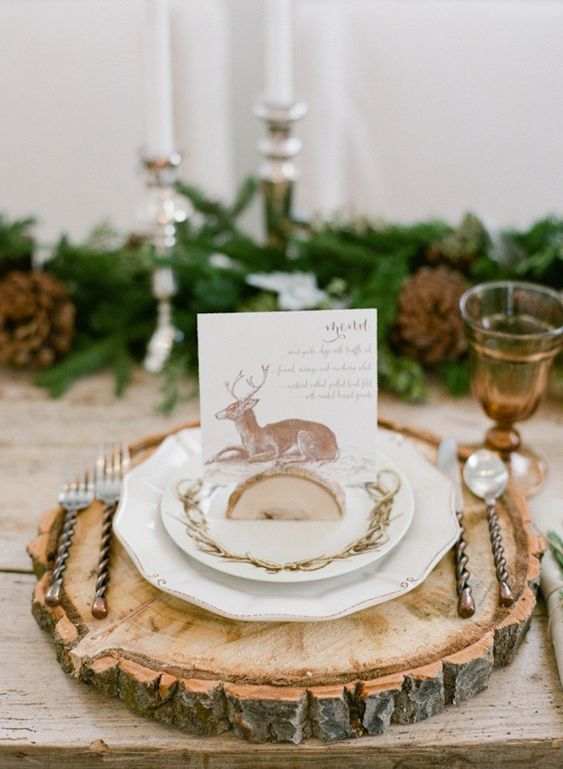 set de table déco de noël en rondins de bois