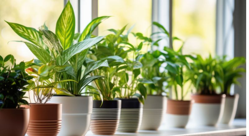 jolies plantes vertes alignees sur une fenetre pour symboliser un air pur