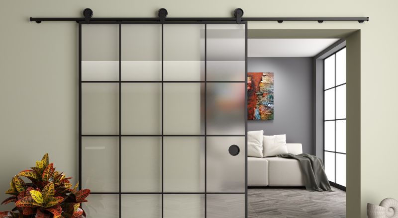 imposante porte coulissante moderne en verre