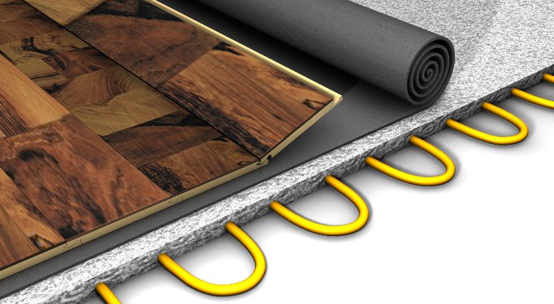 ameliorer l isolation phonique d un sol est l occasion d installer un chauffage par le sol ici on voit un plancher chauffant sous un parquet statifie