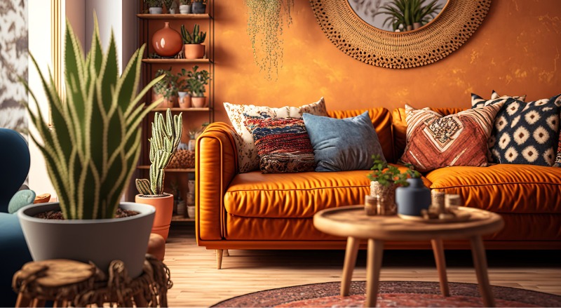 salon orange deco africaine